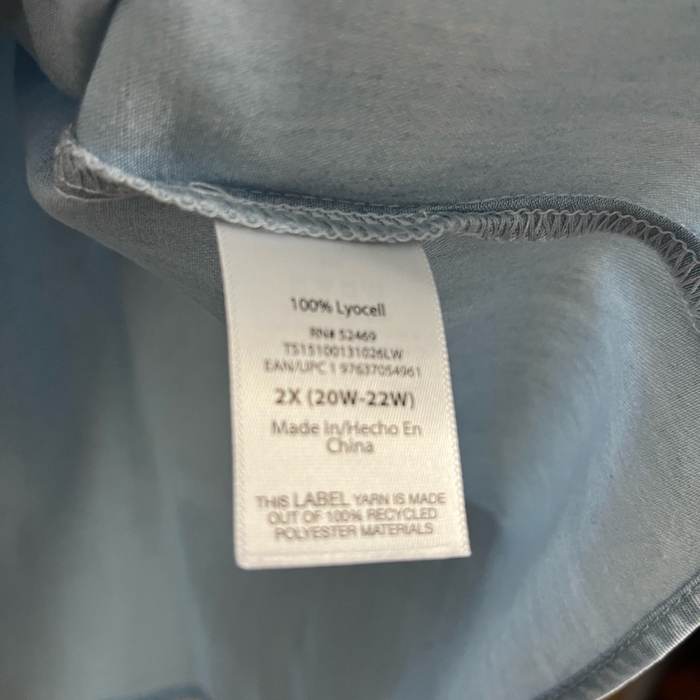 Terra & Sky Light Blue Chambray Babydoll Drop Waist V-Neck Peplum Top EUC 2X - Picture 5 of 6